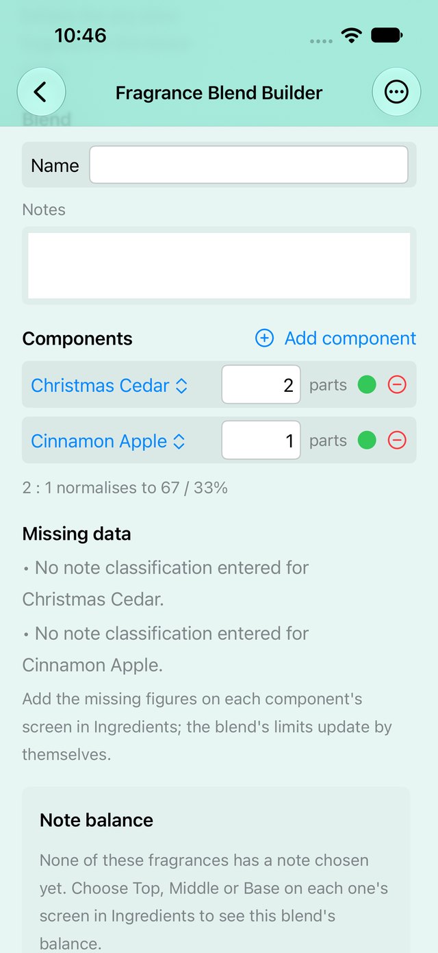 The Fragrance Blend Builder working out a blend's safety limits