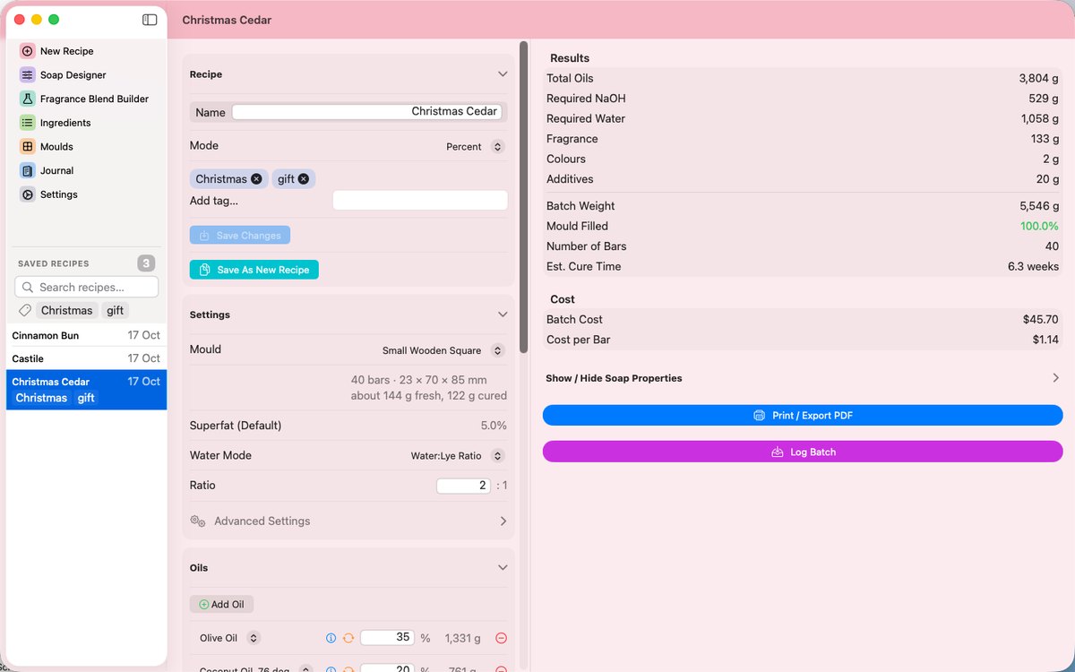 A recipe and its results side by side on the Mac