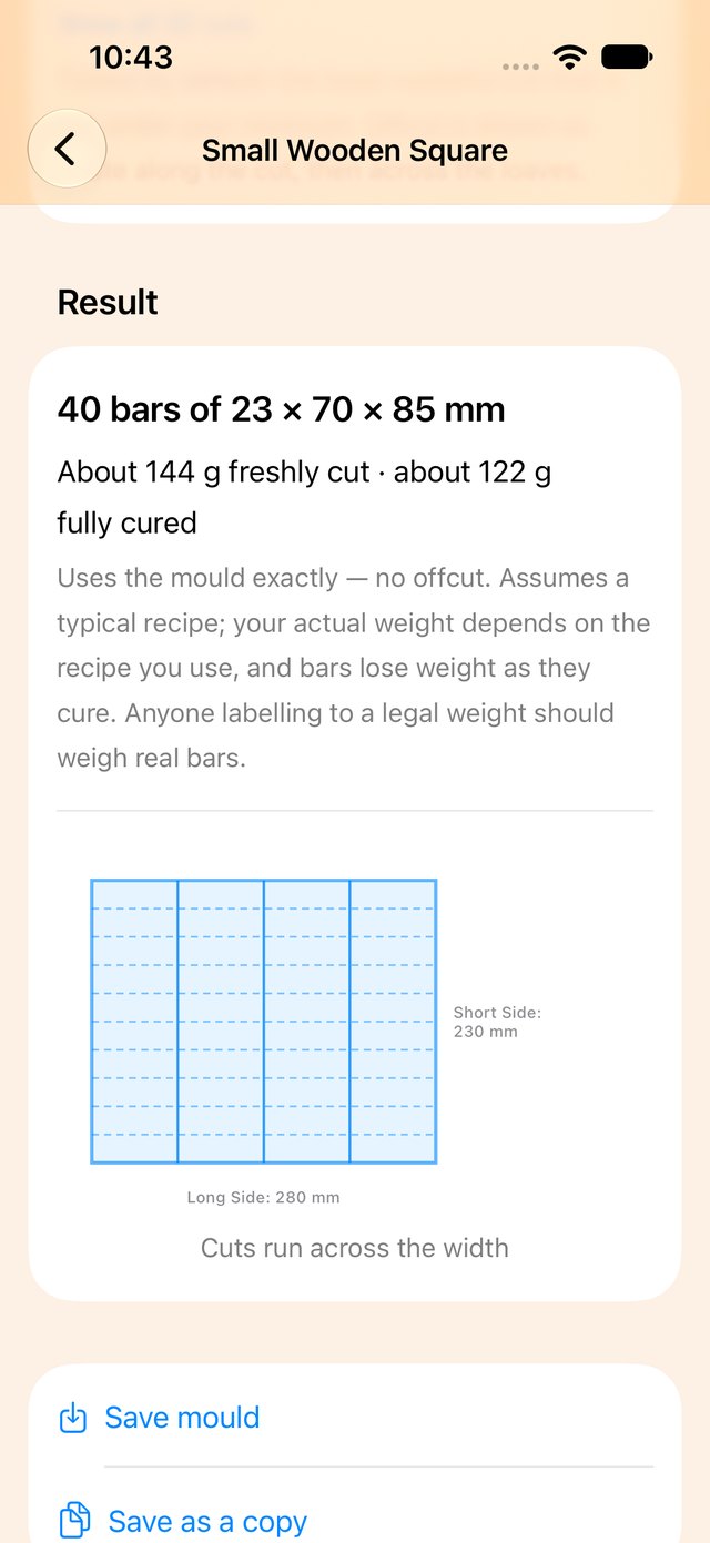 A mould's recommended cut and its cutting diagram