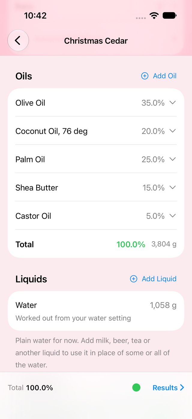 A recipe's oils on the iPhone
